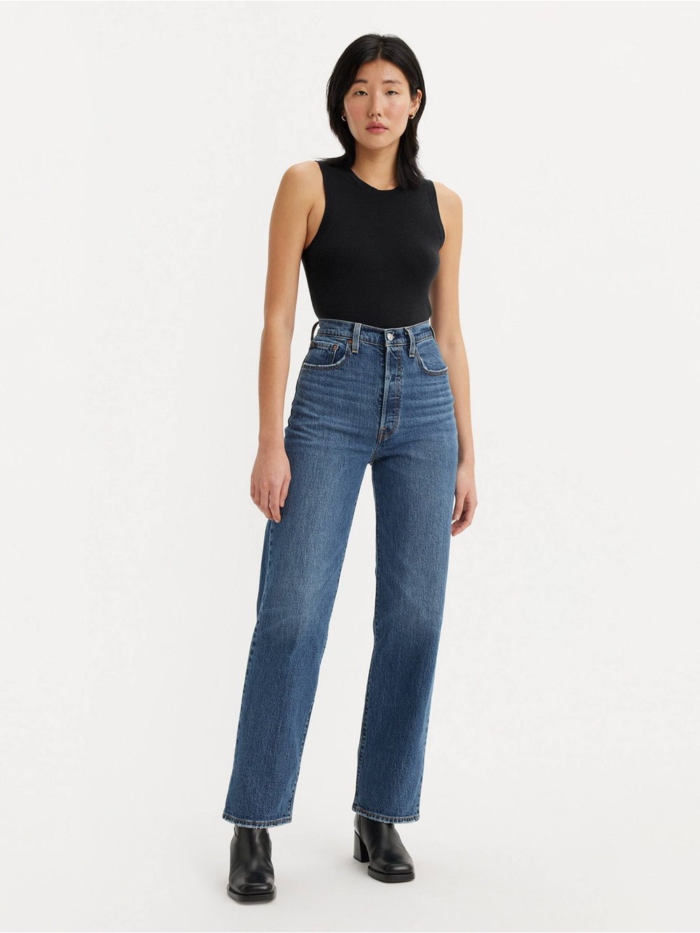 Levi's Ribcage Straight Ankle High-Rise Jeans in Dark Blue Wash 32 - Picture 10 of 13